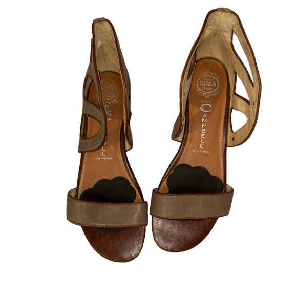 Jeffrey Campbell khaki laser cut out Leather cage wedge sandals shoes 8.5 - Picture 3 of 7